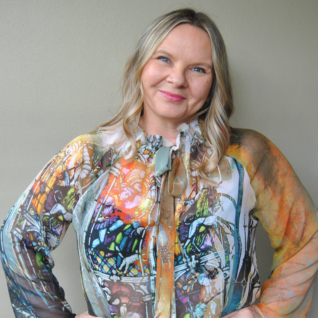 Friday Pattern Co. Wilder Gown (blouse) in “Cathedral Noir” Chiffon